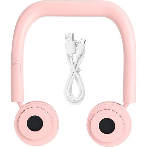 Ventilateur cou libre portable rose, mini USB, refroidissement personnel, confort et portabilité optimaux (1/5)