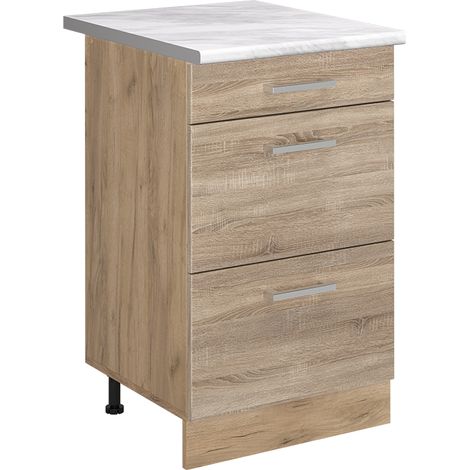 Mobiletto base per cucina R-Line, Sonoma/Rovere dorato, 50 cm piano di lavoro Marmo, Vicco (1/5)
