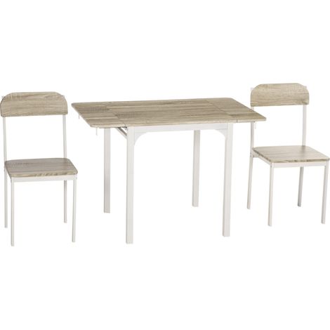 Ensemble repas 3 pièces avec table pliante 120 x 70 x 75 cm et 2 chaises en MDF blanc naturel pour cuisine et salle à manger (1/5)