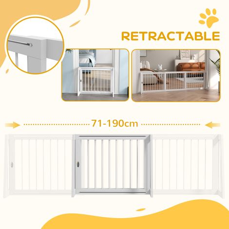 Barrière de sécurité pour chien, antidérapante, autoportante, extensible, cadre en bois, 71-190x38,5x56cm, blanc (1/4)