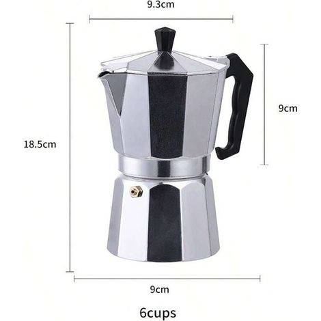 Cafetière italienne Moka en aluminium, cafetière classique, cafetière italienne vintage, cafetière expresso 6 tasses, argentée, capacité 300 ml, dimensions 18 x 16 x 8,8 cm