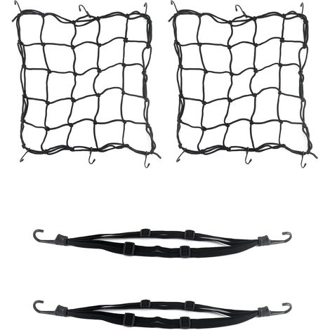 4 Pcs Filet Araignée Moto avec Crochets (40 X 40cm) et Tendeurs Elastique (60cm) pour Fixer des Bagages sur Porte Vélo/Moto,Tendeur à cliquet (1/5)
