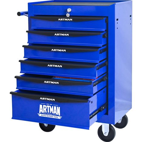ELVMI Carro de Herramientas con 6 Cajones, Cerradura y Ruedas con Freno, Acero, 60 x 33 x 77.5 cm, Negro Azul (1/5)
