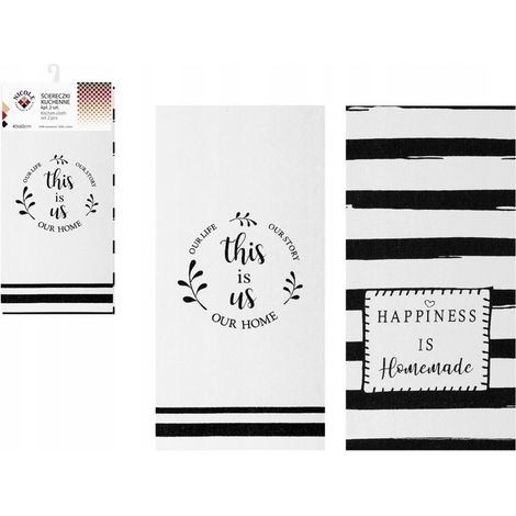 2 x Strofinacci da cucina Nicole in cotone 40x60 cm art. 52396 bianco nero scritte