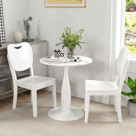 Table ronde à manger, 70 x 74 cm, acier revêtu en poudre, MDF avec mélamine, pieds antidérapants, blanc (1/4)