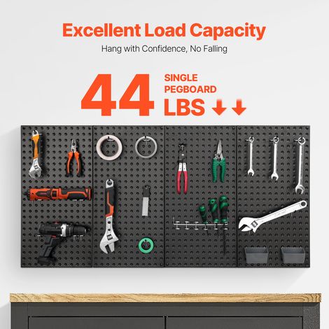 Panneau Perforé Mural 609,6x304,8 mm Organiseur Garage en Métal Robuste avec 4 Panneaux Perforés, Accessoires, Kit Rangement d'Outils pour Salle d'Artisanat, Maison, Entrepôt, Magasin, Noir (1/5)