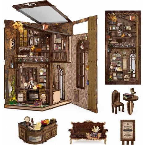 Serre-livres miniature de café à monter soi-même, maquette en bois 3D, assemblage créatif fait main (1/5)