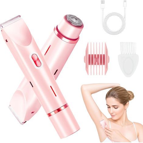 Tondeuse bikini pour femme, rasoir électrique 2 en 1, étanchéité IPX7, nettoyage facile, autonomie sans fil de 120 minutes (rose) (1/4)