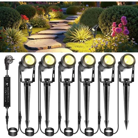 Éclairage jardin électricité 6 spots jardin piquet 3 W blanc chaud étanche IP65 pelouse maison cour arbre arrière cour terrasse 1800 (1/5)