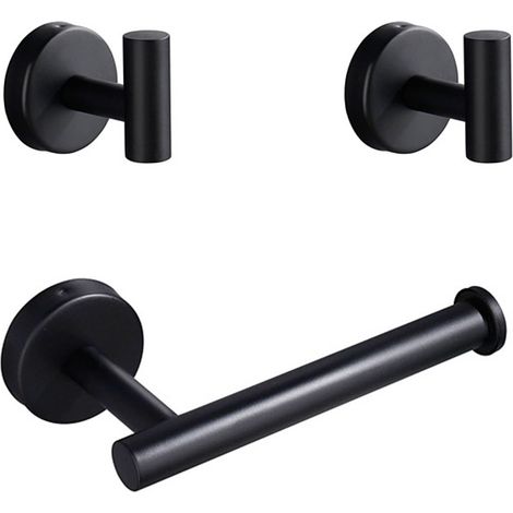 Support Pour Papier Hygienique - Porte-Serviettes Murale - En Acier Inoxydable - Pour Salle De Bain Cuisine Et WC - Noir - Lot De 3 Pieces (1/5)