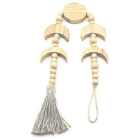 Suspension lune en bois avec perles macramé pour décoration intérieure (beige) (1/5)