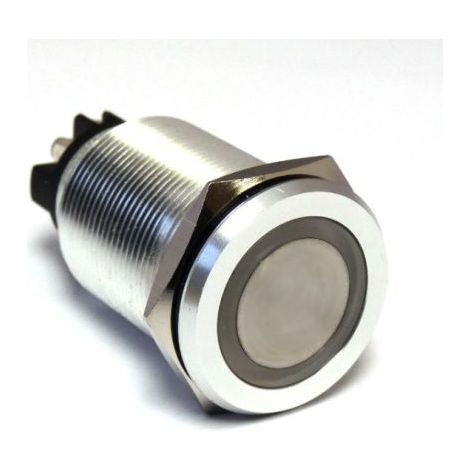Bouton-poussoir, Momentané lumineux, LED Rouge, DPST, 5 A @ 250 V ac, Argent, Montage panneau 240V ( Prix pour 1 )