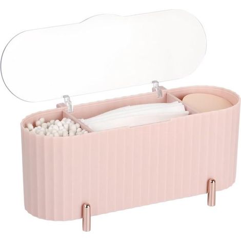 Kosmetikbox mit transparentem Deckel Wattepad und Wattestäbchen 3-Fächer-Aufbewahrungsbox für Schminktisch Make-up-Organizer für Badezimmer und (1/5)