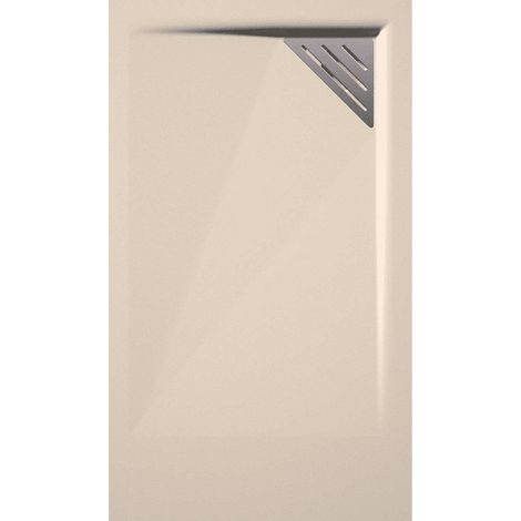 Plato de ducha resina TRINITY crema  90x90 cm rejilla inox a la izquierda