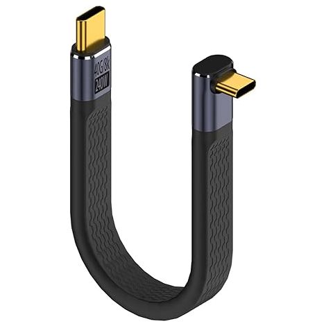 BRAVIX Câble de données USB 4.0 C 240 W vers connecteur C coudé à 90 ° PD Charge rapide Câble court 40 Gbps type C plat flexible pour smartphone Power Bank Thunderbolt 3/4, 13 cm (courbure)