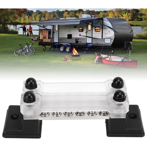 Bloc de bornes à 12 canaux DC 12-48V AC 110-300V 150A, double rangée avec couvercle, convient aux camping-cars et aux navires (sans base). (1/5)
