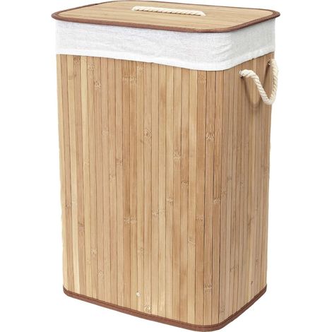 Panier en Bambou avec sac à Linge sale détachable en tissu, bac Rangement Déco, ambiance Spa, panière idéale pour décoration et organisation de la salle de bain, chambre, buanderie (1/5)