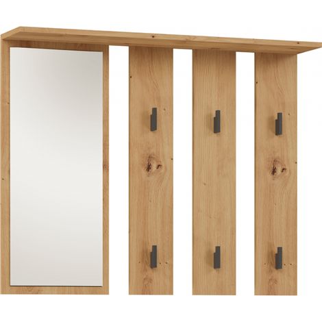 PARMI - Wall coat hook with mirror - Wall coat hook - 100x15x81.5 cm - 6 hooks - Hall furniture (1/4)