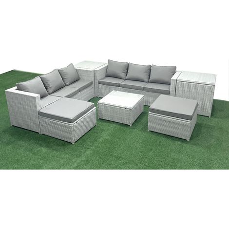 Fimous Gartenmöbel im Freien Polyrattan 8-Sitzer Rattan Garten Sofa Set mit 2 hohen Hockern 2 Beistelltischen Hellgrau gemischt (1/5)