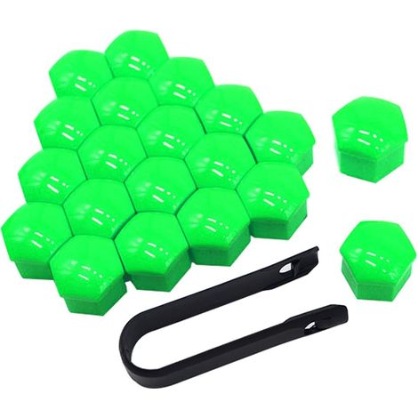 20 Pièces 21 mm Voiture Roue Cache-Écrous, Bouchon à Vis de Moyeu de Voiture Universel, Cache-Écrou de Pneu Hexagonal avec Outil de Retrait (Vert) (1/5)