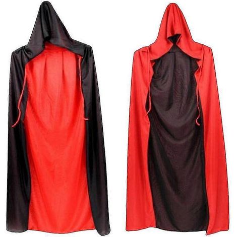 1 Ensemble/2 pièces Cape de vampire d'Halloween avec sac pour adulte (noir, rouge) (1/5)