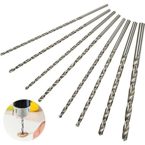 Set de Foret Extra Long 200mm 8Pcs, Foret en Acier à Grande Vitesse, Tige Droite avec Diamètre de 4mm, 4.2mm, 4.5mm, 5mm, 5.2mm, 6mm, 8mm, 10mm, Outil de Perçage pour Le Bois (1/5)