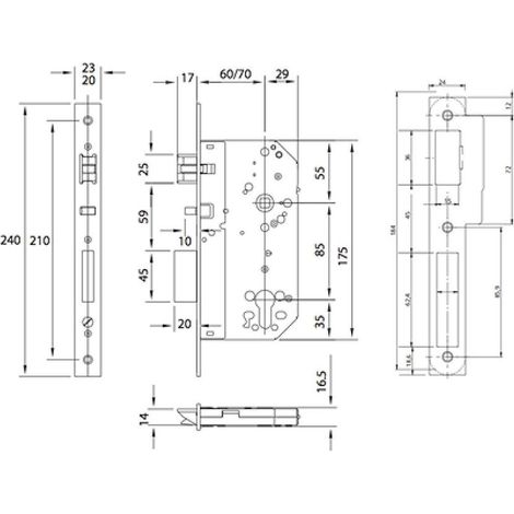 Serrure à butée pour portes en bois, acier inoxydable (1/2)