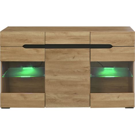 Credenza con LED 3 ante e 3 cassetti colore rovere 140 x 35 x 80 cm HOMVRA (1/5)
