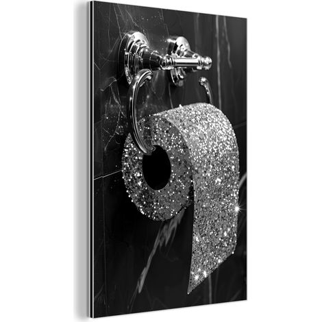 TABLEAU EN MÉTAL WC - Papier hygiénique - Noir et blanc - Paillettes Décoration Chambre 40x60 (1/5)