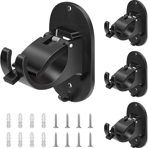 Support de tringle à rideau sans perçage, 4 pièces, double fixation autocollante et vis renforcée, métal universel pour coffre de volet roulant, noir (1/5)