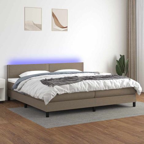 Cama box spring colchón y luces LED tela gris taupe 200x200 cm (1/5)