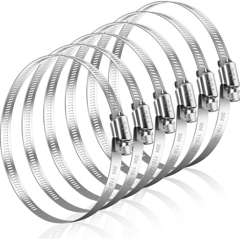 Collier de Serrage Métallique Réglable 118-140mm de Inox pour Tuyau d'Évacuation Ventilation de Séchoir Tubes 6 pièces 140mm 118 (1/5)
