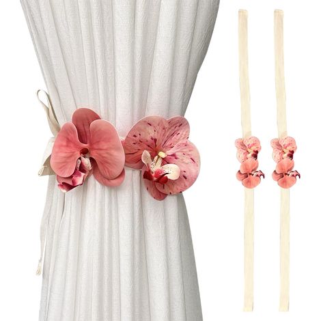 2 Pièces Attache Rideau Corde, Fleur Embrasse pour Rideaux, Embrasse Rideau Phalaenopsis, Bohème Embrasses à Rideaux, Embrase de Rideaux pour La Maison, Le Bureau Décoration (Rose) (1/5)