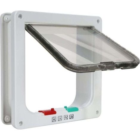 Chatière pour Chat,Magnétique Verrouillable 4 Modes pour Animaux Domestiques Chatons et Chatons Medium Blanc (1/4)
