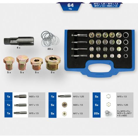 BRILLIANT TOOLS Kit de réparation pour filetage de bouchon de vidange d'huile 64 pièces - BT711250 (1/5)