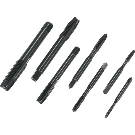 Jeu de 7 tarauds à pointe hélicoïdale en acier rapide nitruré HSS6542 (M3, M4, M5, M6, M8, M10, M12) pour machines à vis et machines à vis, avec forets métriques. (1/2)