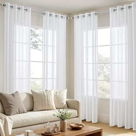 Lot de 4 voilages transparents à œillets en voile polyester transparent pour salon et chambre à coucher 140 x 225 cm (l x H) Blanc (1/5)