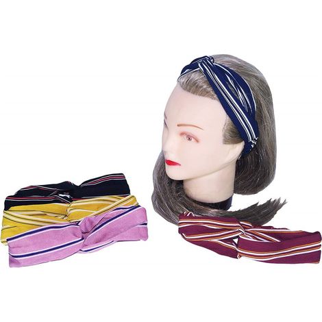 TrAdE Shop Traesio - Fascia Capelli Elastica 2 Pezzi Fasce Strisce Fiocco Annodata Retro Fermacapelli -