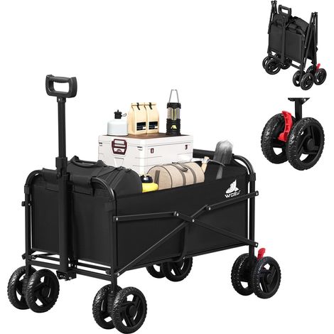 WOLTU Folding Outdoor Storage Trolley Cart Bag with 4 Dual Universal Wheels, Lockable, Black (1/5)