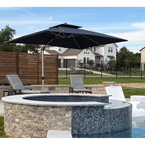 Parasol Déporté Rectangulaire 2,7 x 3,65 m Gris Toit Double Mât et baleines en aluminium, Antirouille et résistants aux rayures, Manoeuvre à manivelle, simple et pratique (1/5)
