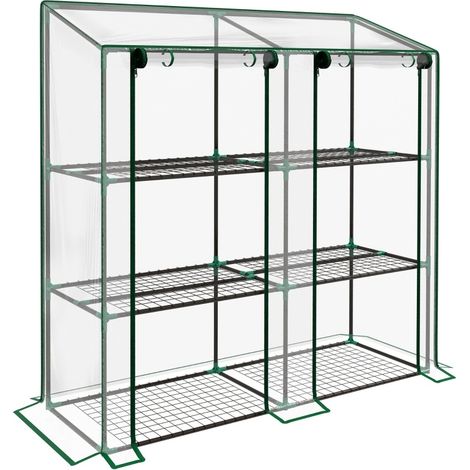 Mini serre de balcon 3 niveaux, 6 étagères grillagées, 2 portes zippées, bâche transparente renforcée anti-UV, pour semis et potager, CHICFURN (1/5)