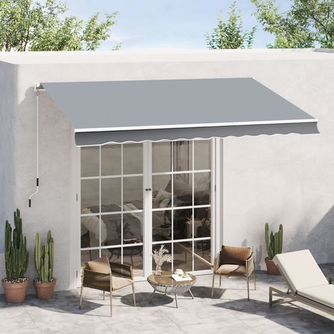 Tenda da sole manuale retrattile Outsunny 395 x 245 cm per esterni, con manovella, angolo regolabile da 45° a 85°, in alluminio e poliestere 280 g/m², con protezione UV, colore grigio.