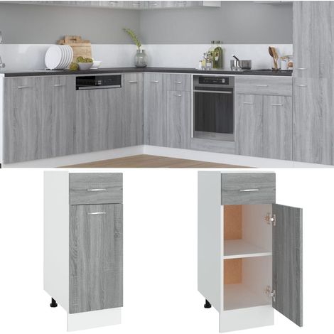 Mueble bajo con cajón "Lyon" gris , 30 x 46 x 81,5 cm, madera de ingeniería,