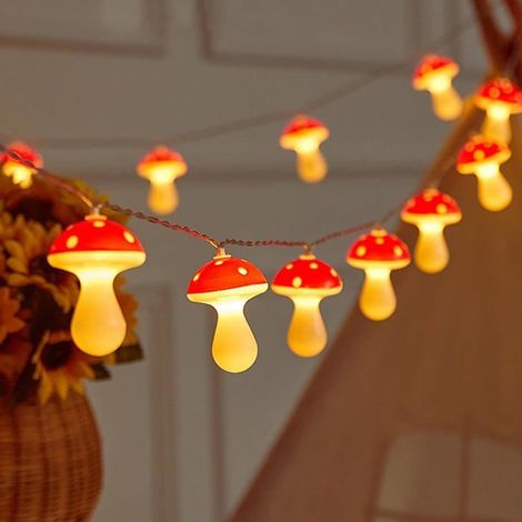 Guirlande lumineuse à LED champignon, 3 m, 20 LED, blanc chaud, pour l'intérieur et l'extérieur, pour Noël, Halloween, mariage, fête (1/4)