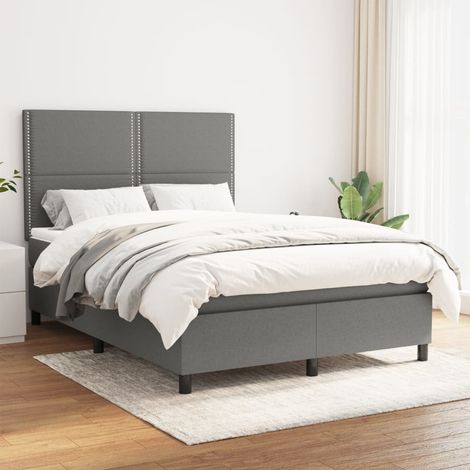 Sommier à lattes de lit avec matelas Gris foncé 140x190cm Tissu (1/5)
