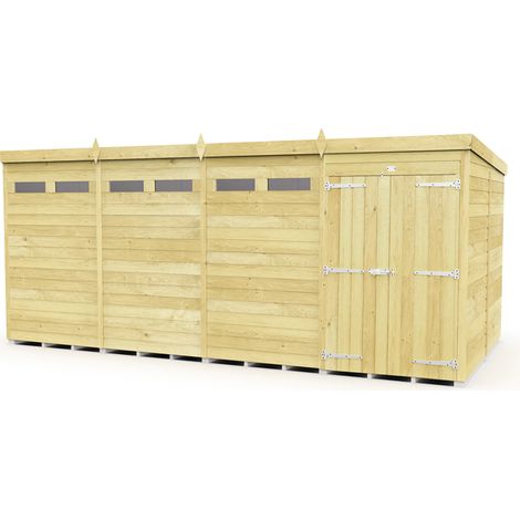 16 x 8 Feet Pent Security Shed - Double Door - Wood - L231 x W474 x H201 cm