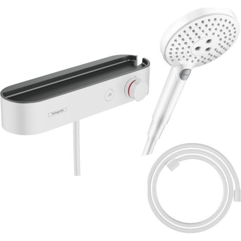Set de ducha termostática HANSGROHE ShowerTablet Select + Flexo Designflex + Teleducha Raindance Select S (3 tipos de chorro) – Blanco mate (1/4)