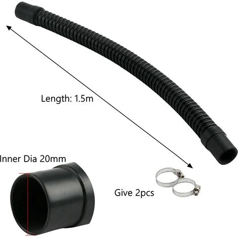 Tuyau annelé pour aquarium (20 mm x 1,5 m - 1 pièce) avec embouts en caoutchouc souple et sortie d'eau. (1/5)