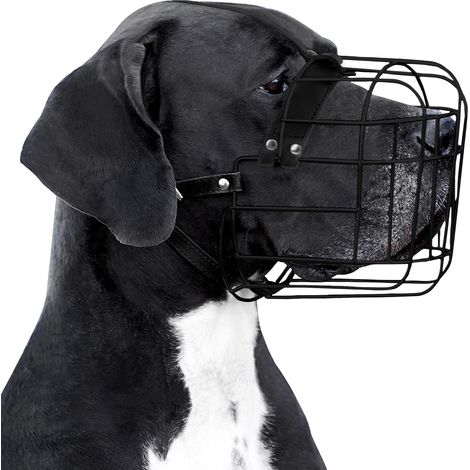 Muselière réglable en fil de fer résistant, adaptée aux grands chiens, avec sangles en cuir, respirante, permet de boire de l'eau, facile à dresser et empêche les morsures (Dogue allemand).
