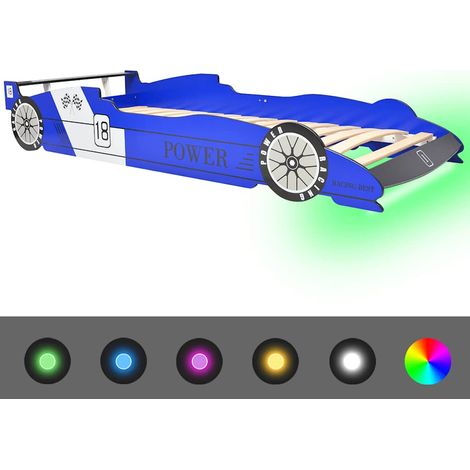 Lit simple,Lit voiture de course pour enfants avec LED 90 x 200 cm Bleu CWV72478 (1/5)